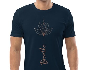 Camiseta de algodão orgânico Breathe Lotus Flower: Camiseta de ioga e meditação