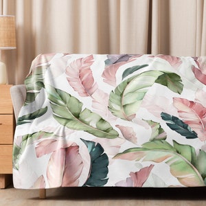 Schöne Rosa Blätter Warme Sherpa Decke - Winterdecke - Ästhetische Decke - Botanische Decke - Überwurf |  Geschenk für Mutter