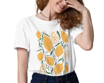 Lemon Graphic T Shirt, Unisex Organic Cotton T-shirt, Vintage Botanical shirt, Trendy Summer Fruit Tee, Outdoor Nature shirt, Gift Idea