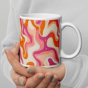 Midi Retro White Glossy Mug | Groovy Vintage-Inspired Print | 70&#39;s Psychedelic Vibes
