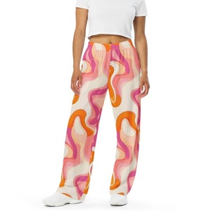 Unisex wide-leg pants| 70s Psychedelic Groovy Vintage-Inspired Print| Retro Style| Gift for Her Him