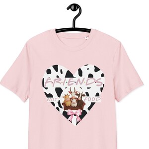 Vegan Friends Not Food Cow Print Heart Unisex Organic Cotton T-shirt - Animal Lover Gift for Vegans, Vegetarians Shirt, Birthday Gift