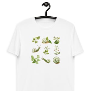 Snail Slug Cottagecore T Shirt - Botanical Art Tshirt - Goblincore shirt - Snail Lover Shirt - Unisex Organic Cotton t-shirt