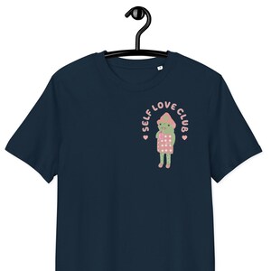 Frog Self Love Club Organic Cotton T-Shirt, Cute Froggy Pocket Tee, Minimalist Aesthetic Shirt, Mental Health Tee, Unisex Frog Lover Gift