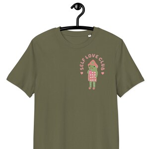 Frog Self Love Club Organic Cotton T-Shirt, Cute Froggy Pocket Tee, Minimalist Aesthetic Shirt, Mental Health Tee, Unisex Frog Lover Gift