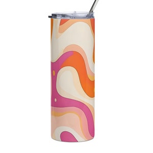 Stainless steel tumbler| 70s Psychedelic Groovy Vintage-Inspired Print| Retro Design| Gift for Her Him
