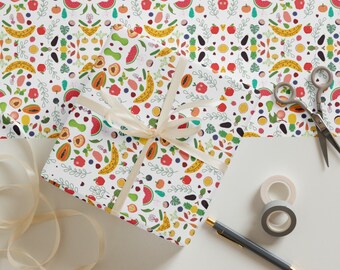 Fruits & Vegetables Gift Wrap: Cottagecore Vegan Paper (Set of 3)