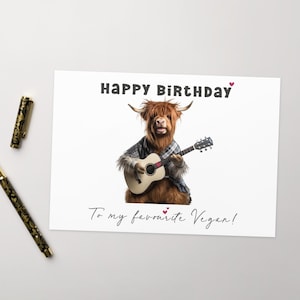 Happy Birthday My Favorite Vegan - Highland Cow Playing Guitar Card - Funny Vegan Birthday Card - Vegetarische kaart - Animal Lover Card