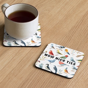 Sous-bock drôle de jeu de mots avec dos de liège - sous-bock oiseau seins - sous-bocks de mariage - cadeaux de pendaison de crémaillère - amoureux des animaux - cadeau pour végétalien