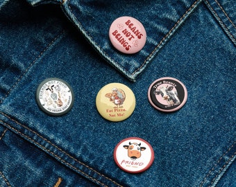 Vegan Pinback Buttons: Animal Lover Gift, Set of 5