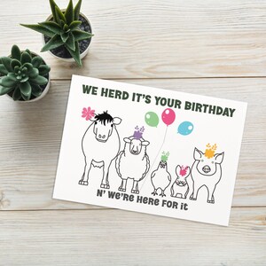 We Herd Its Your Birthday Funny Farm Animal Birthday Card – Carte d’anniversaire drôle végétalienne - Carte d’anniversaire végétarienne - Carte d’amoureux des animaux