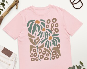 Boho Floral Organic Cotton T-shirt: Vintage Hippie Botanical Tee