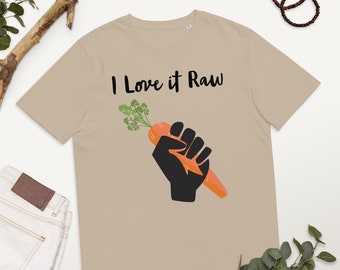 I Love Like it Raw Funny Cute Raw Vegan Vegetarian Unisex Organic Cotton T shirt | Vegetable Organic Farmer Gardener Gift TShirt Tee