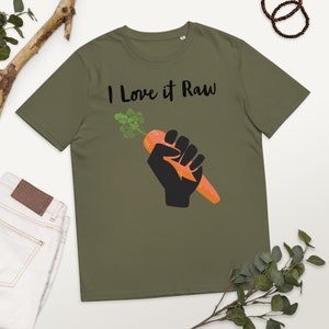 I Love Like it Raw Funny Cute Raw Vegan Vegetarian Unisex Organic Cotton T shirt | Vegetable Organic Farmer Gardener Gift TShirt Tee