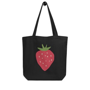 Strawberry 100% Organic Cotton Tote Bag - Strawberry Lover Tote - Gift for Vegan Vegetarian Fruit Lover -Eco Tote Bag - Reusable Grocery bag