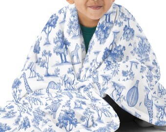 Blue Toile Kids Blanket: French Country Fleece Nursery Throw