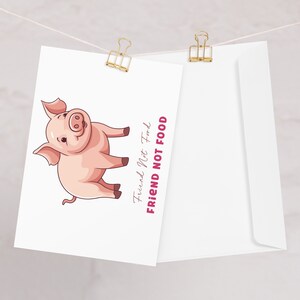 Cartão de Saudações Vegano Amigo Porco Bonito Não Comida - Cartão Vegano Engraçado - Cartão de Notas de Arte Vegana - Cartões de Saudações Veganos - Cartão de Direitos dos Animais