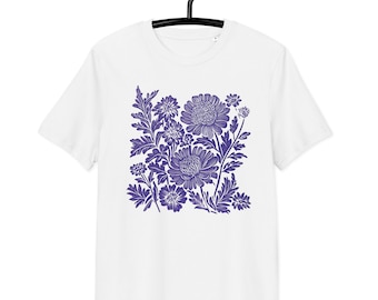 Purple Floral Unisex Organic Cotton T-shirt | Vintage Wildflower Summer Shirt | Birthday Gift | Summer Flower Shirt |Floral Graphic T-Shirt