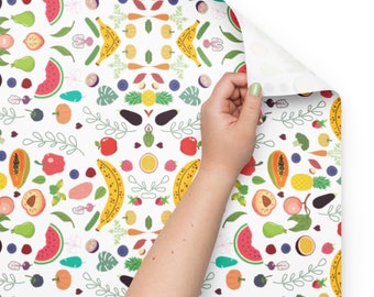 Fruits & Vegetables Gift Wrap: Cottagecore Vegan Paper - 3 Sheets