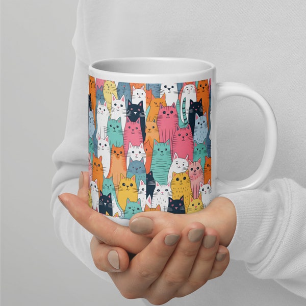 Mug à café chat mignon doodle - Mug maman chat - Mug papa chat - cadeau mug amoureux des chats - Crazy Cat Lady - cadeau amoureux des chats - idée cadeau petite amie femme