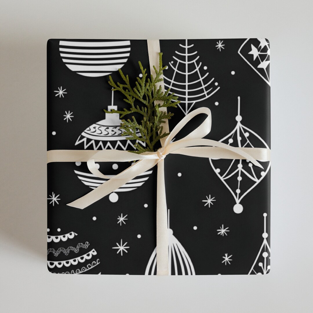Black White Christmas Gift Wrap Paper Black and White Gift Etsy