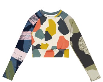 Top corto de manga larga reciclado: camiseta abstracta Y2K para bebé