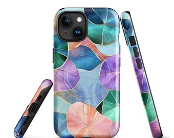 Lotus Flower Stained Glass iPhone Case: Colorful Bloom Design, MagSafe Compatible