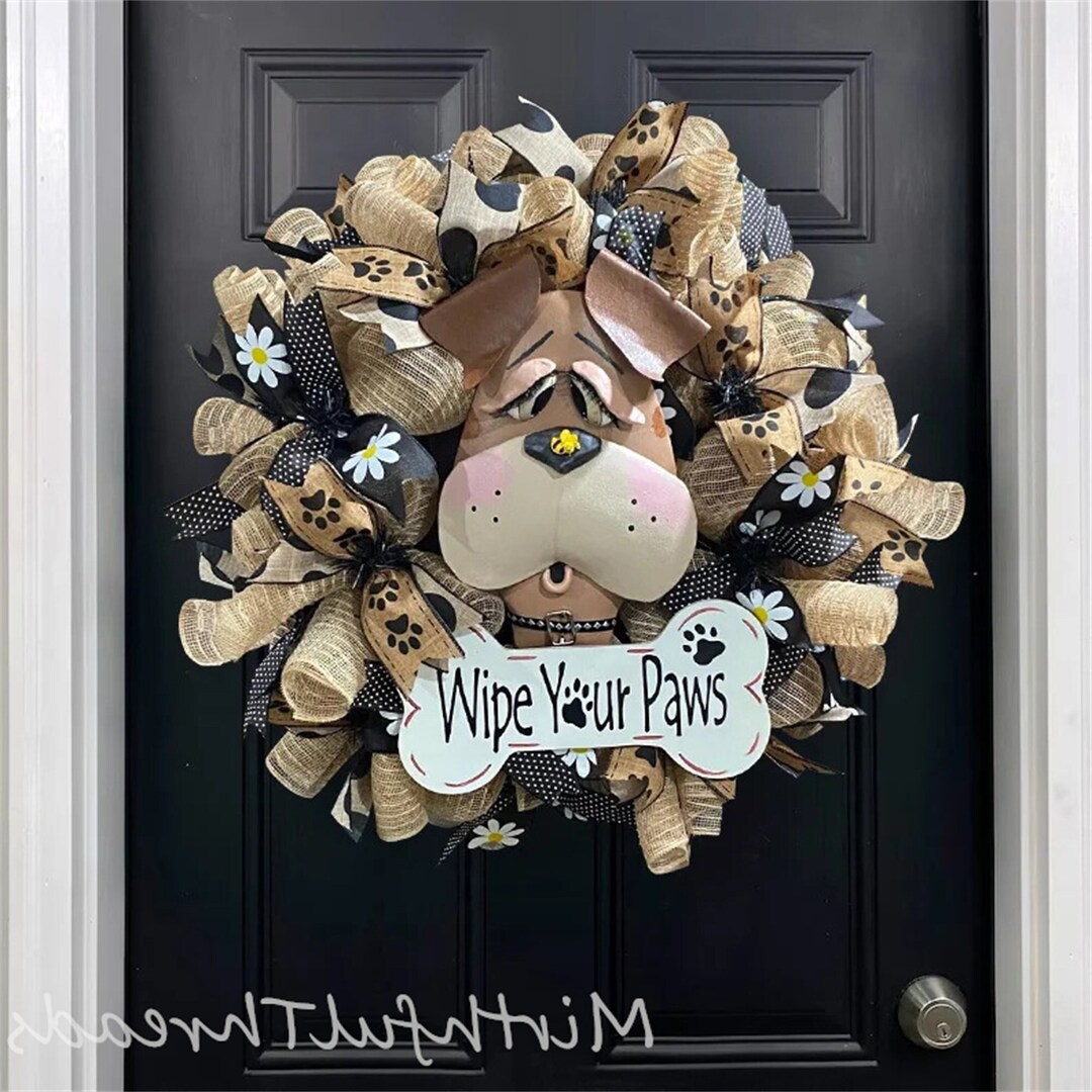 A Dog Wreath for Dog Owners Front Door. Dog Theme Wipe Your Etsy