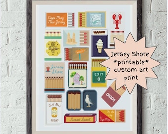 Stampa artistica su scatola di fiammiferi di Cape May, NJ, decorazione costiera del Jersey Shore (download digitale)