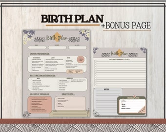 Birth plan template, pregnancy planner, labor and delivery, natural birth plan, doula, pregnancy journal, visual birth plan, pregnancy plan