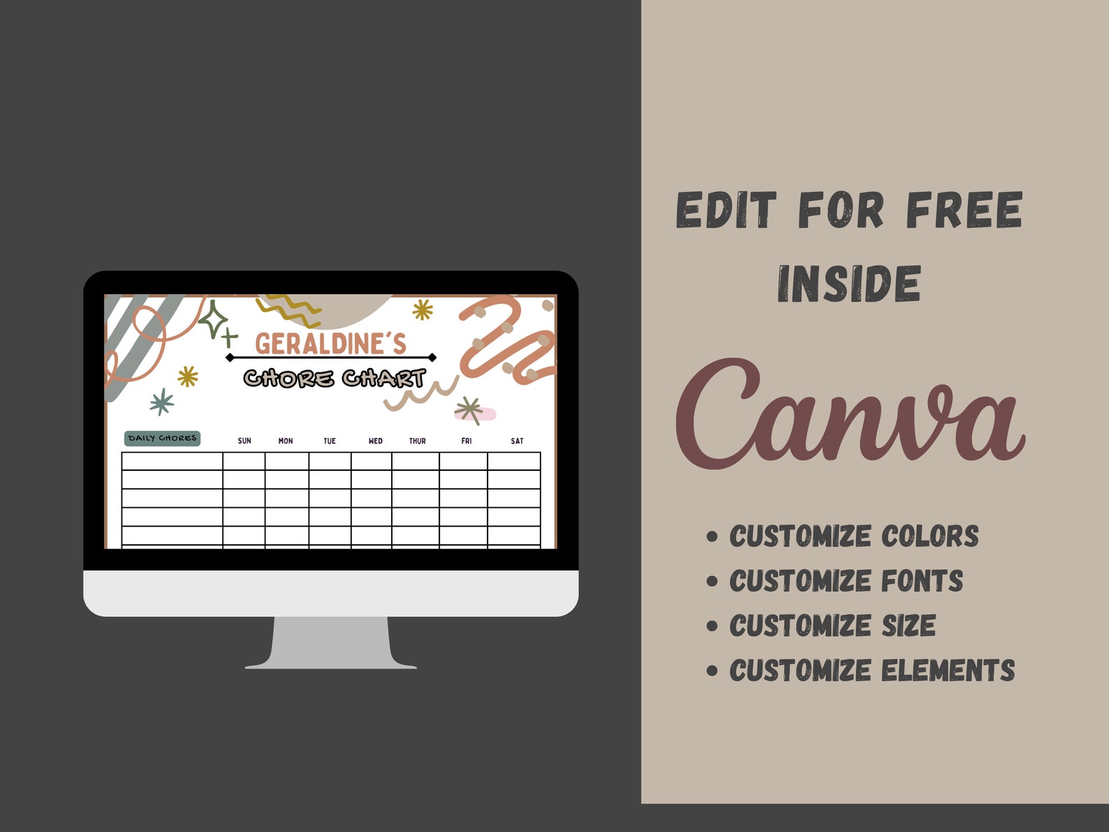 Customizable Chore Chart, Chore Chart Template, Kids Chore Chart