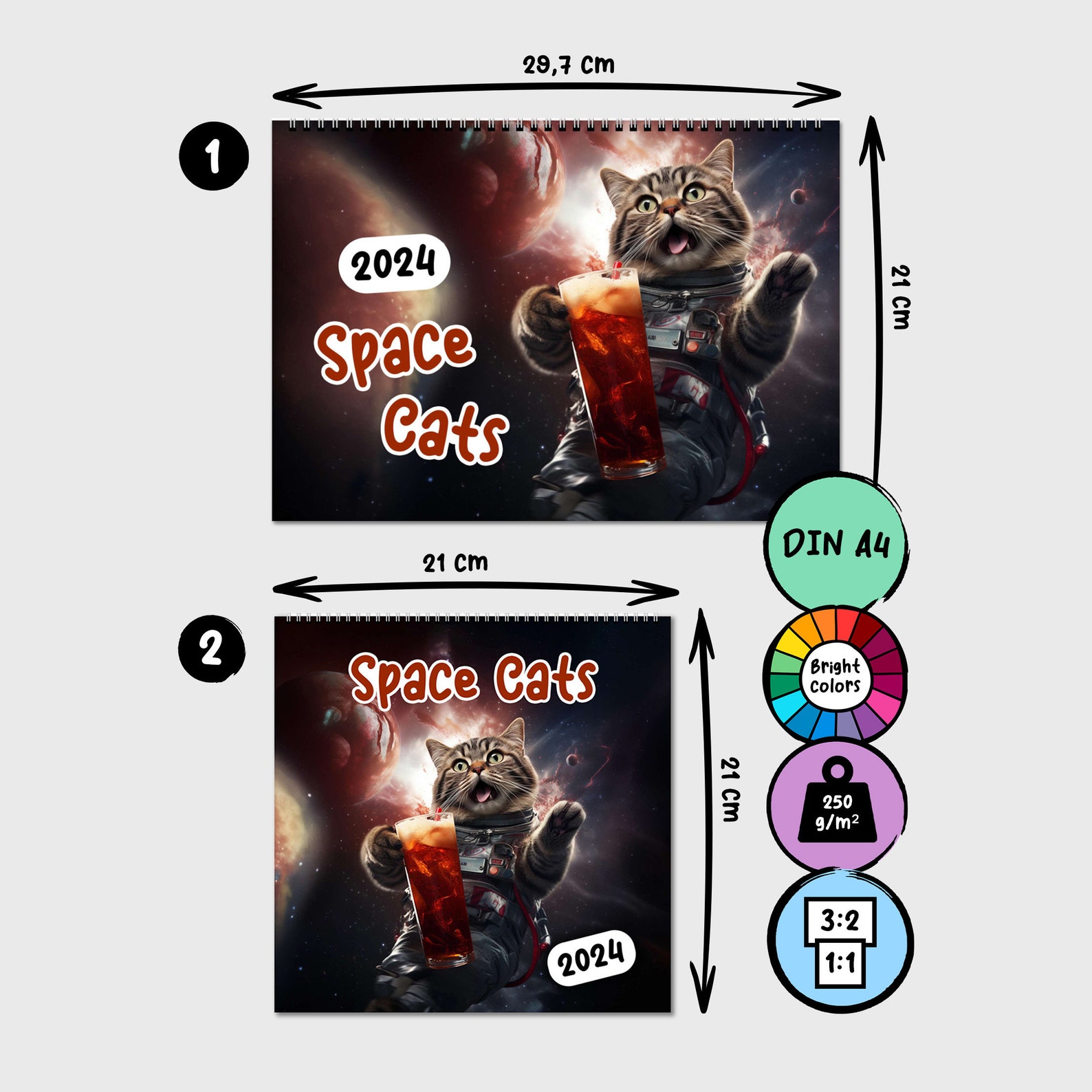 Space Cats Calendar 2024, Cat Wall Calendar, Cats in Space Annual