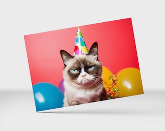 Funny Grumpy Cat Postcard / Cat Birthday Card