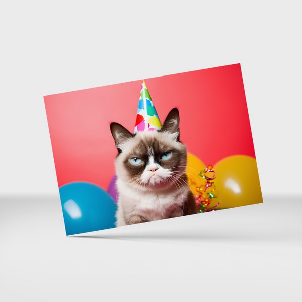 Lustige Grumpy Cat Geburtstagskarte, Katzen Postkarte witzig, Katzenliebhaber Geschenk, Funny Cat Birthday Postcard, Party Einladungskarte