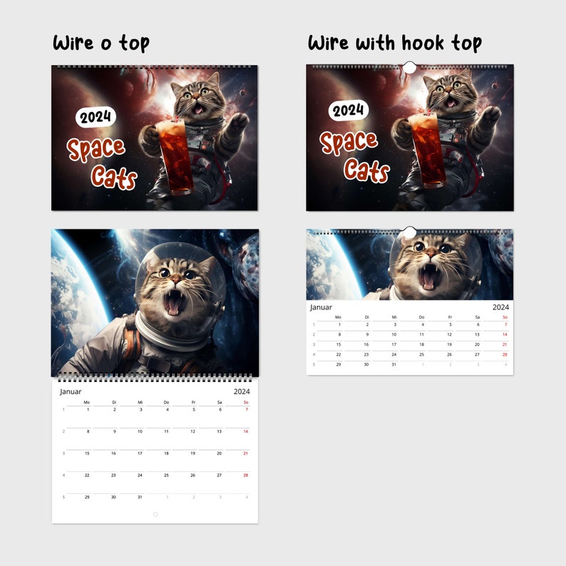 Space Cats Calendar 2024, Cat Wall Calendar, Cats in Space Annual