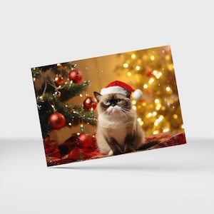 Lustige Grumpy Cat Weihnachtspostkarte, Katzen Weihnachtsgrüße, Humorvolle Karte zu Weihnachten, Katzenliebhaber Geschenk, Merry Catmas