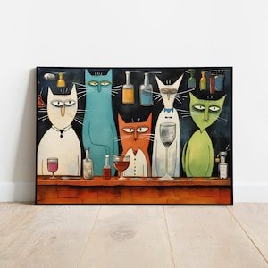 Cat Poster 'Cat Bar' / Funny Cat Bar Caricatures / Cat Art / Abstract Wall Art