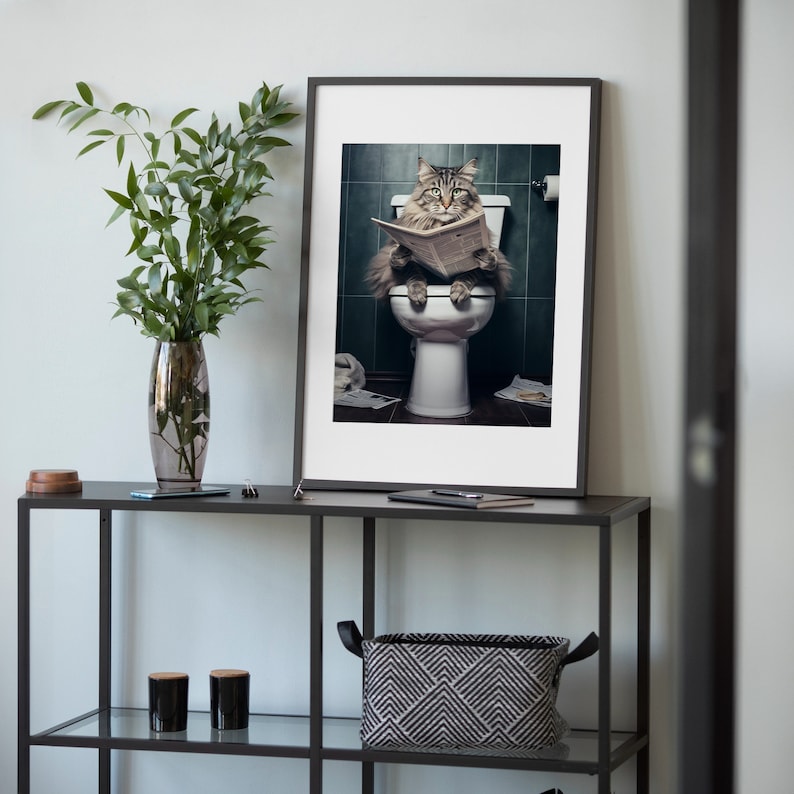 Funny Bathroom Cat Poster, Wall Art, Toilet Decor, Cat-themed Art Print ...