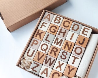 Wooden Alphabet Blocks: Montessori Educational Toy, Gender neutral Toddler Gift