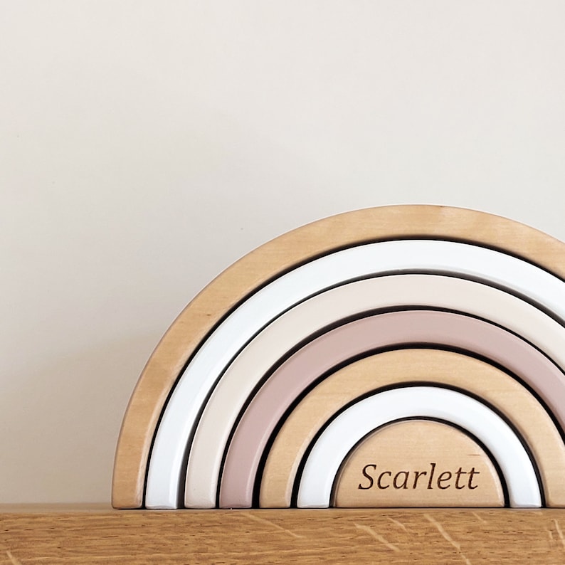 Personalized Wooden Rainbow Stacker – Montessori Toy, Baby Gift - Etsy