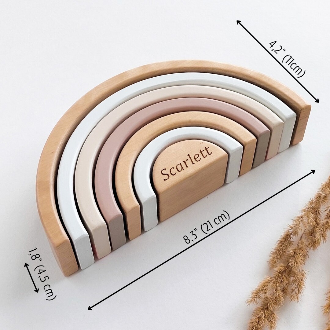 Personalized Wooden Rainbow Stacker – Montessori Toy, Baby Gift - Etsy