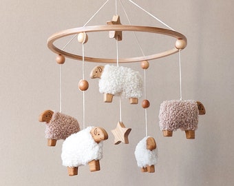 Baby mobile Sheep and Star - Gender Neutral gift for babyshower - Nursery decor for girl and boy - Wooden crib mobile - New baby gift