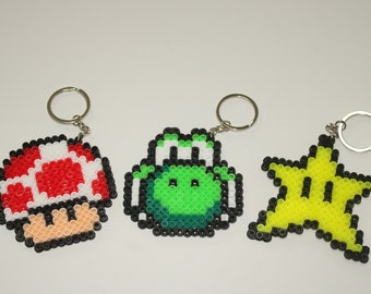 Mario Perler kraal sleutelhangers, pixelart