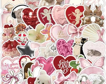 50 Vintage Coquette Stickers – Pink Aesthetic Decals for Journals