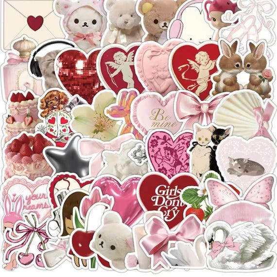 50 Vintage Coquette Stickers – Pink Aesthetic Decals for Journals