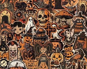 Retro Halloween Sticker Pack: 50 Vintage Spooky Decals
