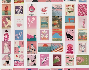 50PCS Vintage Japanese Stickers | Pink Japan Culture Vinyl Decals for Laptop, Phone,Journaling