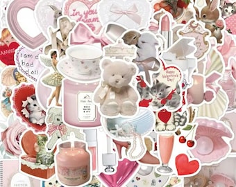 50 Coquette Stickers Pack | Pink Girly Vinyl Decals for Laptop, Kindle | Scrapbook | Pinterest Style