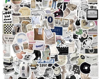 Vintage Black and White Vinyl Sticker Pack: Waterproof Retro Decals