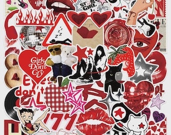 Y2K Red Aesthetic Stickers: Retro Pop Art Decals (50 Pcs)